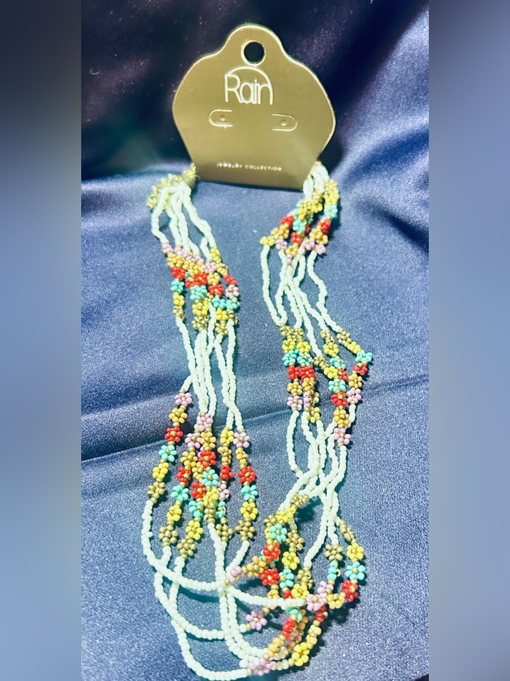 6 Strand Beaded Boho Flower Necklace NEW on CARD by RAIN